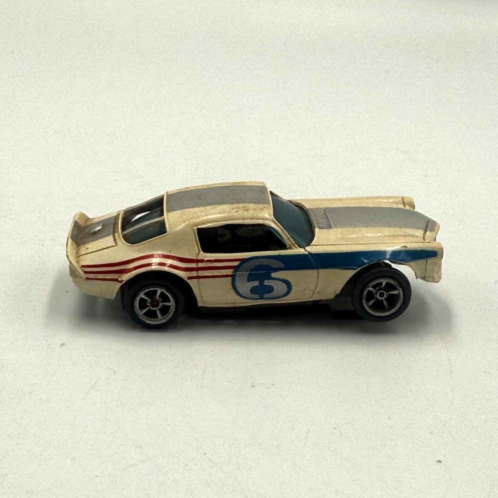 Vintage Aurora AFX Chevrolet Camaro Slot Car White #6 HO Scale Singapore Chassis